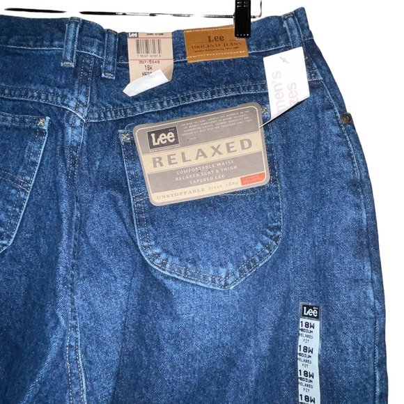 LEE Women Relaxed Jean 18W Dark Stone Tapered Cotton High Waist Plus 3075549 NWT - Picture 7 of 9